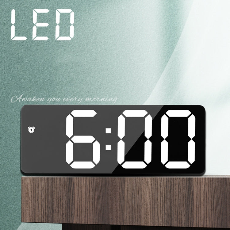 Mirror Bedside Alarm Clock Battery Plug-In Dual-Purpose LED Clock, Colour: Rectangle Black Shell (Black Surface green light)