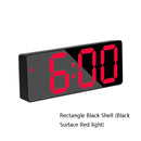 Mirror Bedside Alarm Clock Battery Plug-In Dual-Purpose LED Clock, Colour: Rectangle Black Shell (Black Surface Red light)
