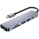 AD-033 6 In 1 USB-C / Type-C To 4K HDMI + SD / TF Card Slot + PD USB-C / Type-C Charging + 2 USB 3.0 Ports Multifunctional HUB Docking Station