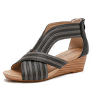 Women Summer Slope Heel Sandals Fashion Bohemian Style Fish Mouth Shoes, Size: 38(Black)