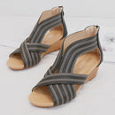 Women Summer Slope Heel Sandals Fashion Bohemian Style Fish Mouth Shoes, Size: 38(Black)