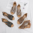Women Summer Slope Heel Sandals Fashion Bohemian Style Fish Mouth Shoes, Size: 38(Black)