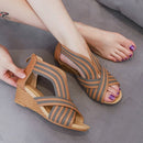 Women Summer Slope Heel Sandals Fashion Bohemian Style Fish Mouth Shoes, Size: 38(Apricot)