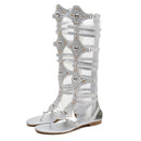 Ladies Summer High Tube Rivet Flip Flops Casual Roman Style Sandals, Size: 39(Silver 333-88)