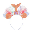 2 PCS Rainbow Mermaid Headband Children Party Hair Accessories Net Gauze Flower Animal Hair Accessories(Orange)