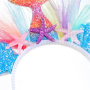 2 PCS Rainbow Mermaid Headband Children Party Hair Accessories Net Gauze Flower Animal Hair Accessories(Pink)