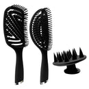 3 in 1 Plastic Curly Hair Salon Comb Set Hollow Massage Comb(Black)