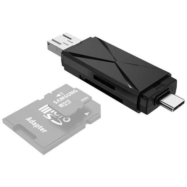 YH-109 SD/TF/Type-C/Micro USB/USB Computer PC Mobile Phone OTG Card Reader(Black)