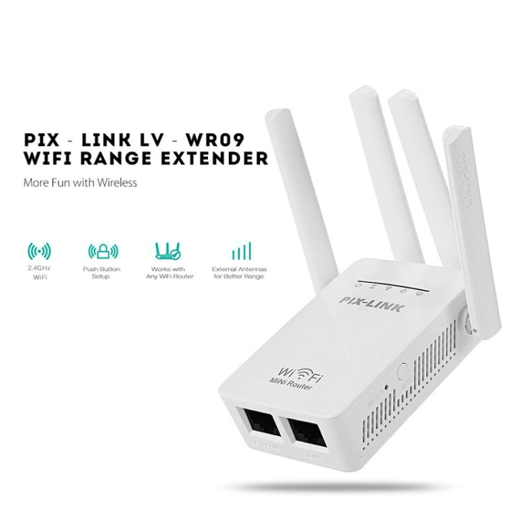 PIX-LINK LV-WR09 300Mbps WiFi Range Extender Repeater Mini Router(US Pulg)