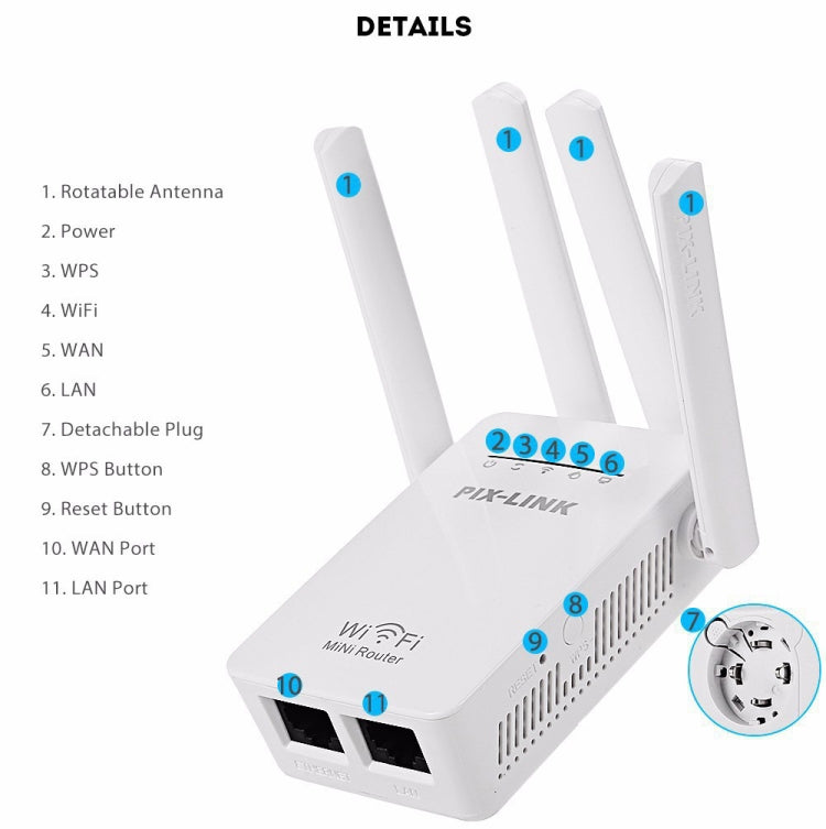 PIX-LINK LV-WR09 300Mbps WiFi Range Extender Repeater Mini Router(UK Plug)