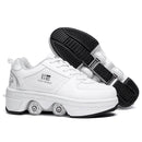 Two-Purpose Skating Shoes Deformation Shoes Double Row Rune Roller Skates Shoes, Size: 36(Low-top Without Light (White))