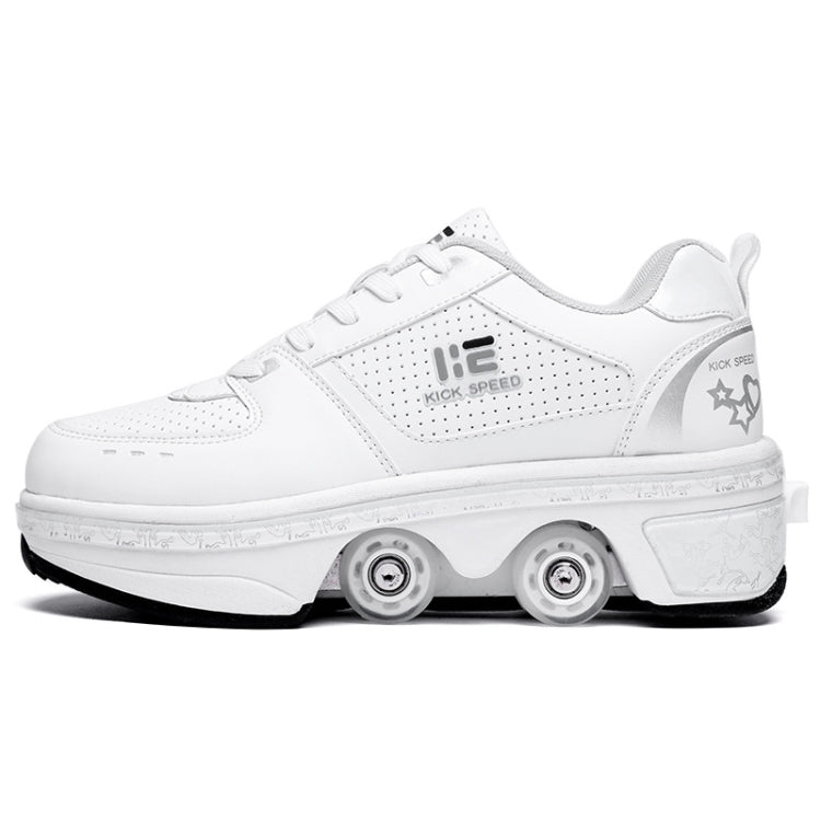 Two-Purpose Skating Shoes Deformation Shoes Double Row Rune Roller Skates Shoes, Size: 36(Low-top Without Light (White))