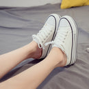 Women Thick-Soled Inner Heightened Semi-Slipper Canvas Shoes Lazy One-Legged Platform Shoes, Size: 39(White)