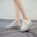 Women Thick-Soled Inner Heightened Semi-Slipper Canvas Shoes Lazy One-Legged Platform Shoes, Size: 39(White)