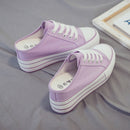 Women Thick-Soled Inner Heightened Semi-Slipper Canvas Shoes Lazy One-Legged Platform Shoes, Size: 39(Purple)