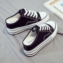 Women Thick-Soled Inner Heightened Semi-Slipper Canvas Shoes Lazy One-Legged Platform Shoes, Size: 39(Black)