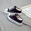 Women Thick-Soled Inner Heightened Semi-Slipper Canvas Shoes Lazy One-Legged Platform Shoes, Size: 39(Black)