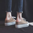 Women Thick-Soled Inner Heightened Semi-Slipper Canvas Shoes Lazy One-Legged Platform Shoes, Size: 39(Milk Tea)
