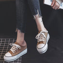 Women Thick-Soled Inner Heightened Semi-Slipper Canvas Shoes Lazy One-Legged Platform Shoes, Size: 39(Milk Tea)