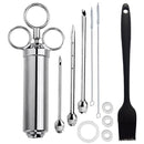 Stainless Steel Seasoning Steak Syringe Turkey Needle Set With Cleaning Silicone Brush(Black )