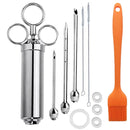 Stainless Steel Seasoning Steak Syringe Turkey Needle Set With Cleaning Silicone Brush(Orange )