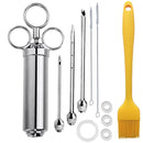 Stainless Steel Seasoning Steak Syringe Turkey Needle Set With Cleaning Silicone Brush(Yellow )