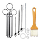 Stainless Steel Seasoning Steak Syringe Turkey Needle Set With Cleaning Silicone Brush(Yellow White)