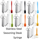 Stainless Steel Seasoning Steak Syringe Turkey Needle Set With Cleaning Silicone Brush(Blue)