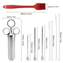 Stainless Steel Seasoning Steak Syringe Turkey Needle Set With Cleaning Silicone Brush(Blue)