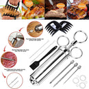 Stainless Steel Seasoning Steak Syringe Turkey Needle Set With Cleaning Silicone Brush(Red )