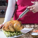 Stainless Steel Seasoning Steak Syringe Turkey Needle Set With Cleaning Silicone Brush(Black )