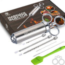 Stainless Steel Seasoning Steak Syringe Turkey Needle Set With Cleaning Silicone Brush(Green)