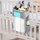Baby Crib Hanging Bag Multifunctional Detachable Bed Diaper Toy Storage Bag(Gray Stripe)