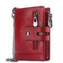 RFID Anti-Theft Swipe Wallet Tri-Fold Multi-Card Slot Crazy Horse Leather Men Leather Wallet(Red)