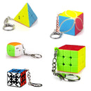 2 PCS Mini Keychain Rubik Cube Decompression Toy Third-order Keychain Flat Version