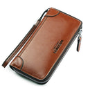 WEIXIER W95 Retro Business Handbag Casual Long Wallet Men Zipper Wallet(Red Brown)
