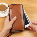 WEIXIER W95 Retro Business Handbag Casual Long Wallet Men Zipper Wallet(Red Brown)