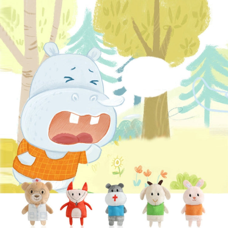 Animal Finger Dolls Plush Toys For Preschool Education, Height: 7.5cm(5 PCS/Set Hippo+Story Cards)