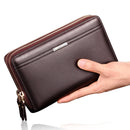 LEINASEN A80 Multi-Card Men Hand Bag Double Zip Big Capacity Wallet(Brown)