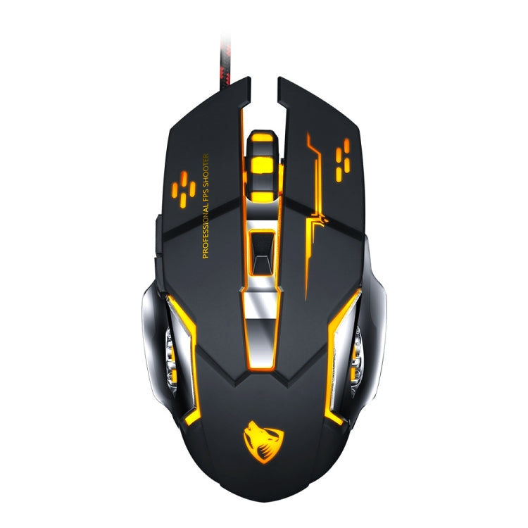 T-WOLF V6 USB Interface 6-Buttons 3200 DPI Wired Mouse Gaming Mechanical Macro Programming 7-Color Luminous Gaming Mouse, Cable Length: 1.5m( Macro Definition Audio Version Black Silver)