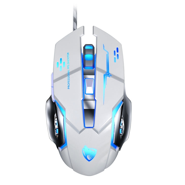 T-WOLF V6 USB Interface 6-Buttons 3200 DPI Wired Mouse Gaming Mechanical Macro Programming 7-Color Luminous Gaming Mouse, Cable Length: 1.5m(Macro Definition Silent Version White)