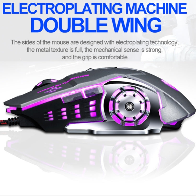 T-WOLF V6 USB Interface 6-Buttons 3200 DPI Wired Mouse Gaming Mechanical Macro Programming 7-Color Luminous Gaming Mouse, Cable Length: 1.5m( Macro Definition Audio Version Black Silver)
