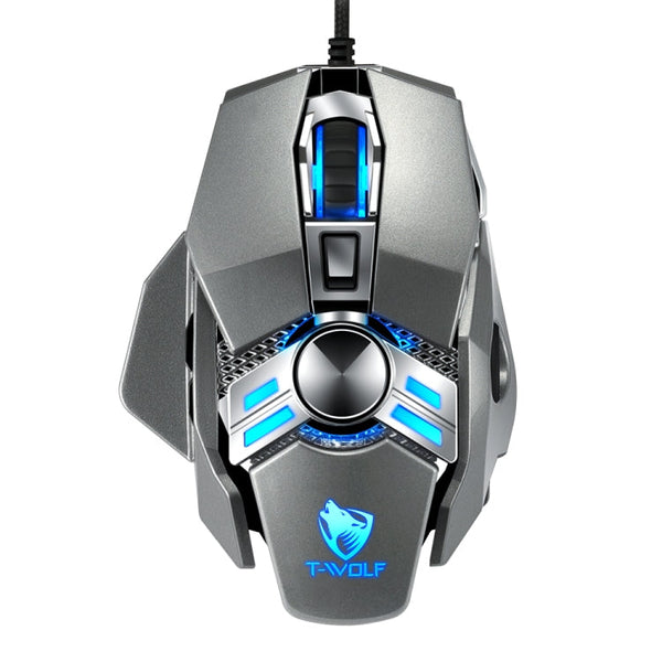 T-WOLF V10 USB Interface 7 Buttons 6400 DPI Gaming Wired Mouse Custom Macro Programming 4-Color Breathing Light Gaming Mouse, Cable Length: 1.5m(Gun Color)