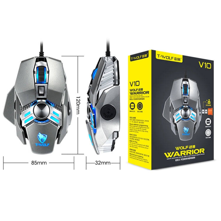 T-WOLF V10 USB Interface 7 Buttons 6400 DPI Gaming Wired Mouse Custom Macro Programming 4-Color Breathing Light Gaming Mouse, Cable Length: 1.5m(Black)