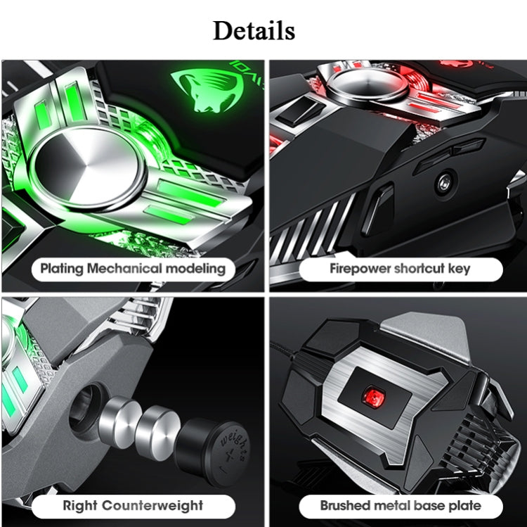 T-WOLF V10 USB Interface 7 Buttons 6400 DPI Gaming Wired Mouse Custom Macro Programming 4-Color Breathing Light Gaming Mouse, Cable Length: 1.5m(Black)