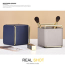 Cortical Makeup Brush Storage Bucket Barrel Desktop Leather Pen Barrel(Royal Blue)
