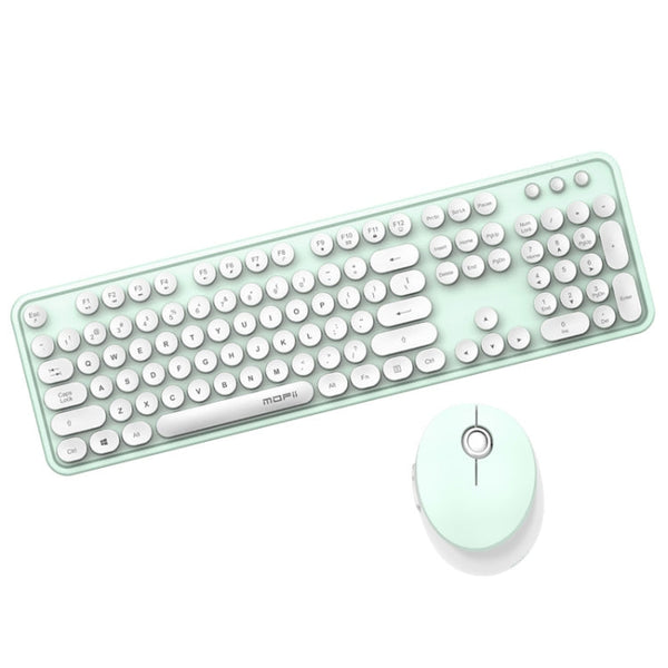 Mofii Sweet Wireless Keyboard And Mouse Set Girls Punk Keyboard Office Set, Colour: White Green Ordinary Version