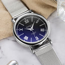 YAZOLE 313 Roman Numeral Dial Ladies Business Quartz Watch(White Tray Silver Net Belt)