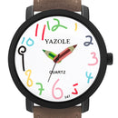 YAZOLE Personality Arabic Numeral Dial Student Watch Quartz Children Watch(329 White Tray Black Belt)