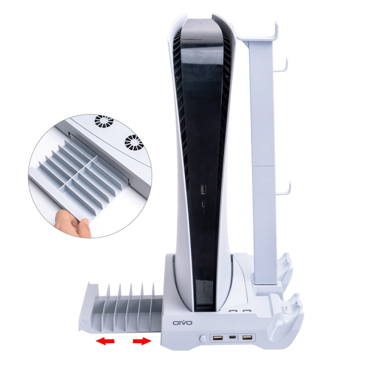 OIVO IV-P5249 Dual-Charge Cooling Base Bracket Disc Storage Rack With Earphone Bracket Suitable For PS5(White)